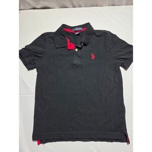 US Polo Assn Boys Black Red Pique Short Sleeve Polo Shirt Size L 10-12